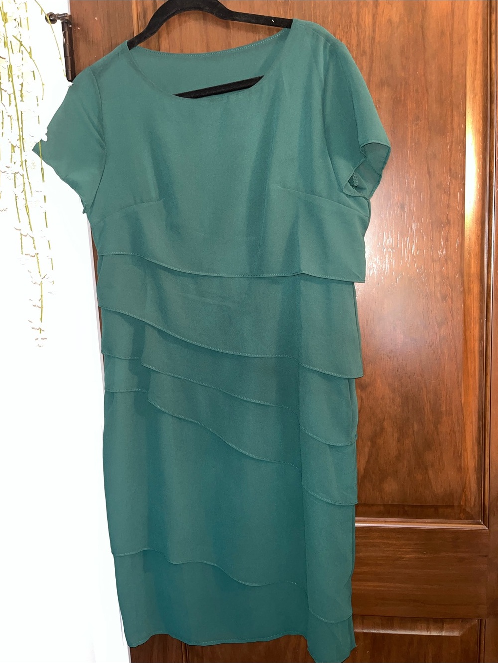 Layered Teal Midi Dress with Short Sleeves